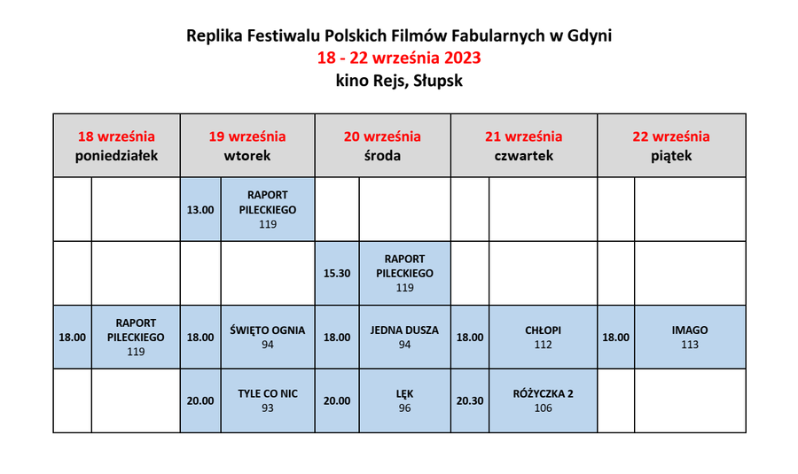 Replika harmonogram pokazów 2023